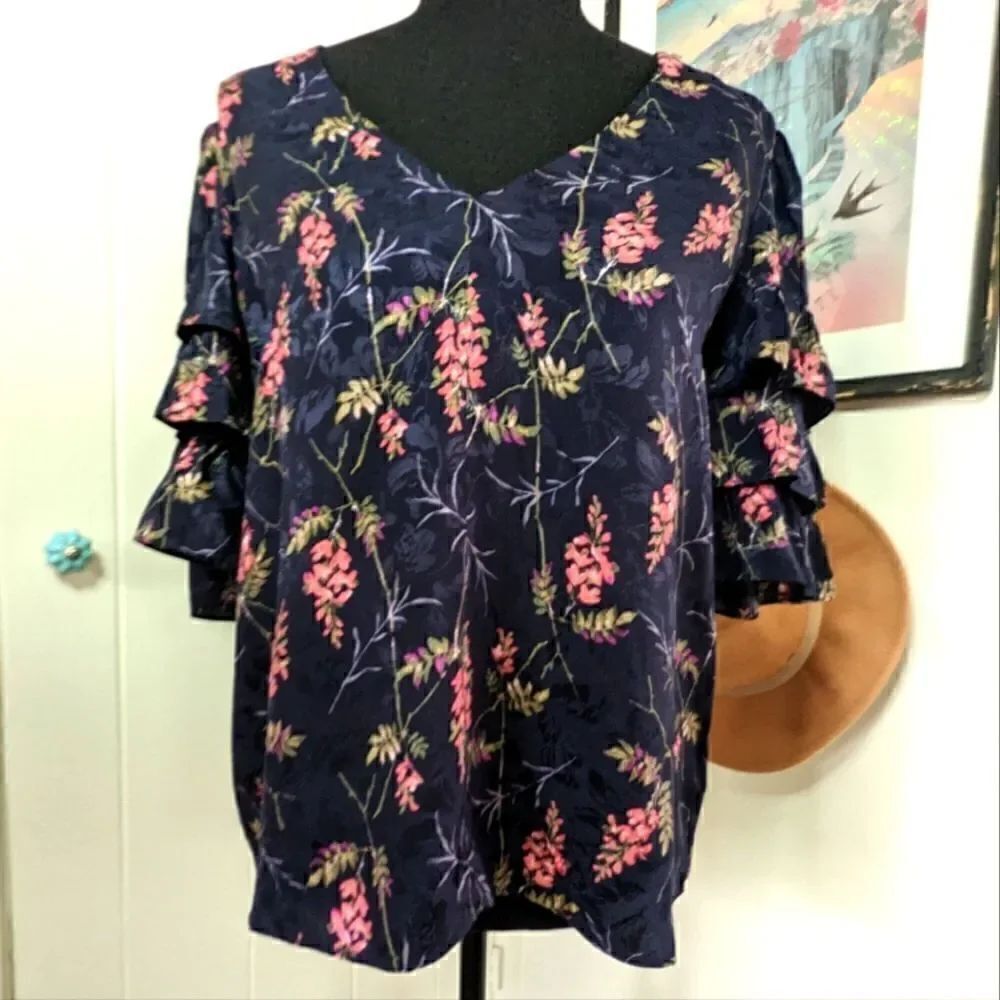 Rebecca Taylor Floral Garden Silk Moody Romantic Whimsigoth Feminine Top 8 